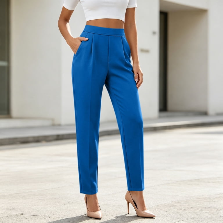 ankle dress pants for ladies Faiwad Womens High Waisted Business Casual Length Trousers Work Office Tapered Pants with Pockets, Women's, Size: Small, Blue occasions: evening