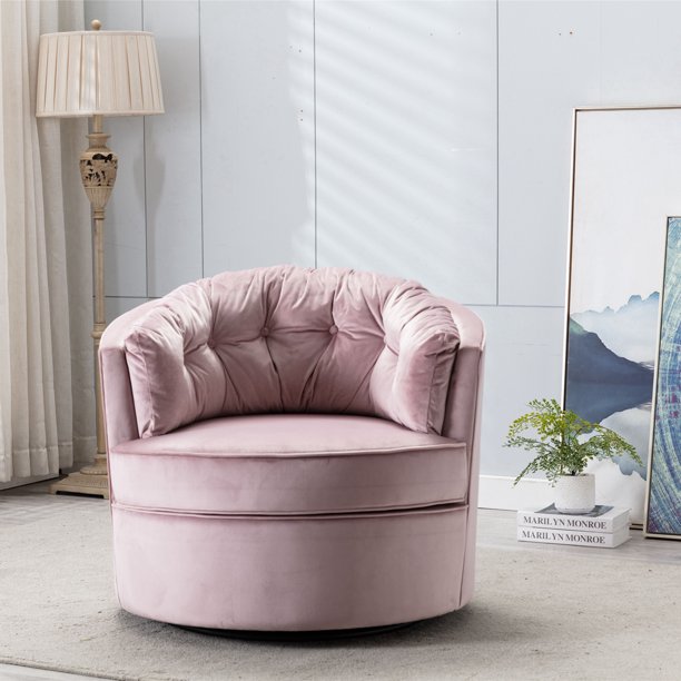 Dasun Modern Upholstered Akili Swivel Accent Chair Barrel Chair Pink