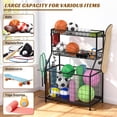 thumbnail image 7 of Lorelo Sports Equipment Organizer, Garage Ball Storage Rack with Basket, Hooks, Toy Storage Rolling Cart with Wheels for Toys Sports Gear Storage, 7 of 7
