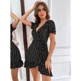 thumbnail image 6 of Polka Dot Print Belted Wrap Dress with Puff Sleeves and Ruffle Hem, 6 of 6