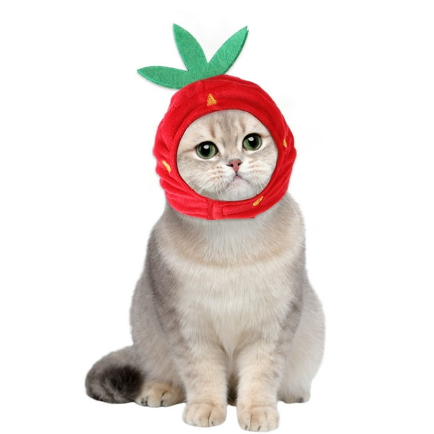 Sombrero de gato Sombrero con forma de fruta roja Sombrero suave Accesorios ajustables Gorros transpirables para gatos Cachorros Mascotas Fiesta temática de cumpleaños Accesorios para fotografías