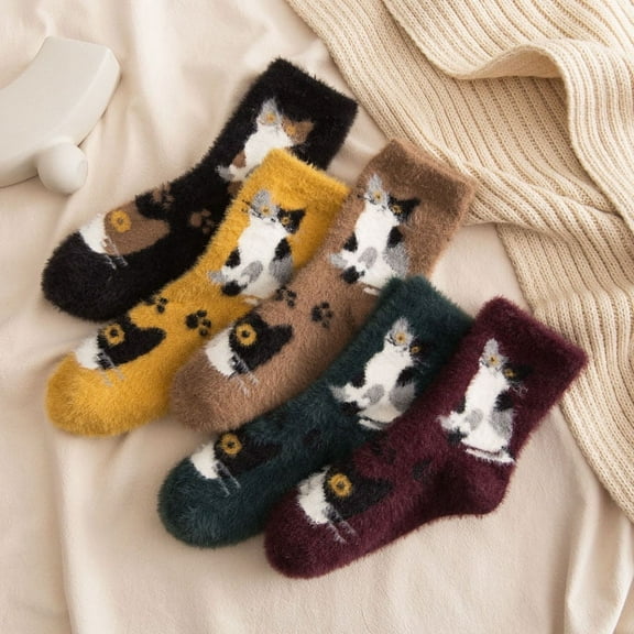 Womens Knit Cat Socks Vintage Soft Cabin Warm Socks Thick Knit Cozy Winter Socks for Women Gifts