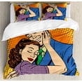 thumbnail image 1 of Wife Duvet Cover Set Queen Size, Retro Couple in Love Husband and Wife Hugging Each Other Loving Family Romance Theme, Decorative 3 Piece Bedding Set with 2 Pillow Shams, Multicolor, by Ambesonne, 1 of 3