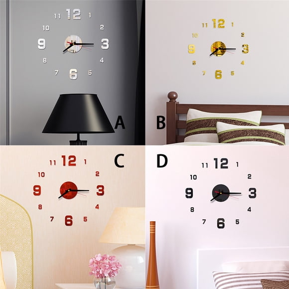 Fufafayo 4Pcs DIY Roman Numbers Clock, Acrylic Mirror Wall Sticker Decal, Silent Sweeping Home Decor Mural, Customizable Wall Clock for Living Room Bedroom Office Gift