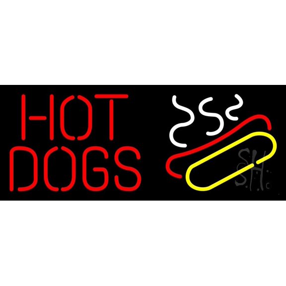 Red Hot Dogs Logo LED Neon Sign 13 x 32 - inches, Black Square Cut Acrylic Backing, with Dimmer - Bright and Premium built indoor LED Neon Sign for restaurant window and interior decor.