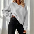 thumbnail image 6 of Inverlee Oversized V Neck Crewneck Sweatshirts for Women Long Sleeve Drop Shoulder Pullovers Solid Basic Loose Fit Casual Daily Tops White S-XL, 6 of 7
