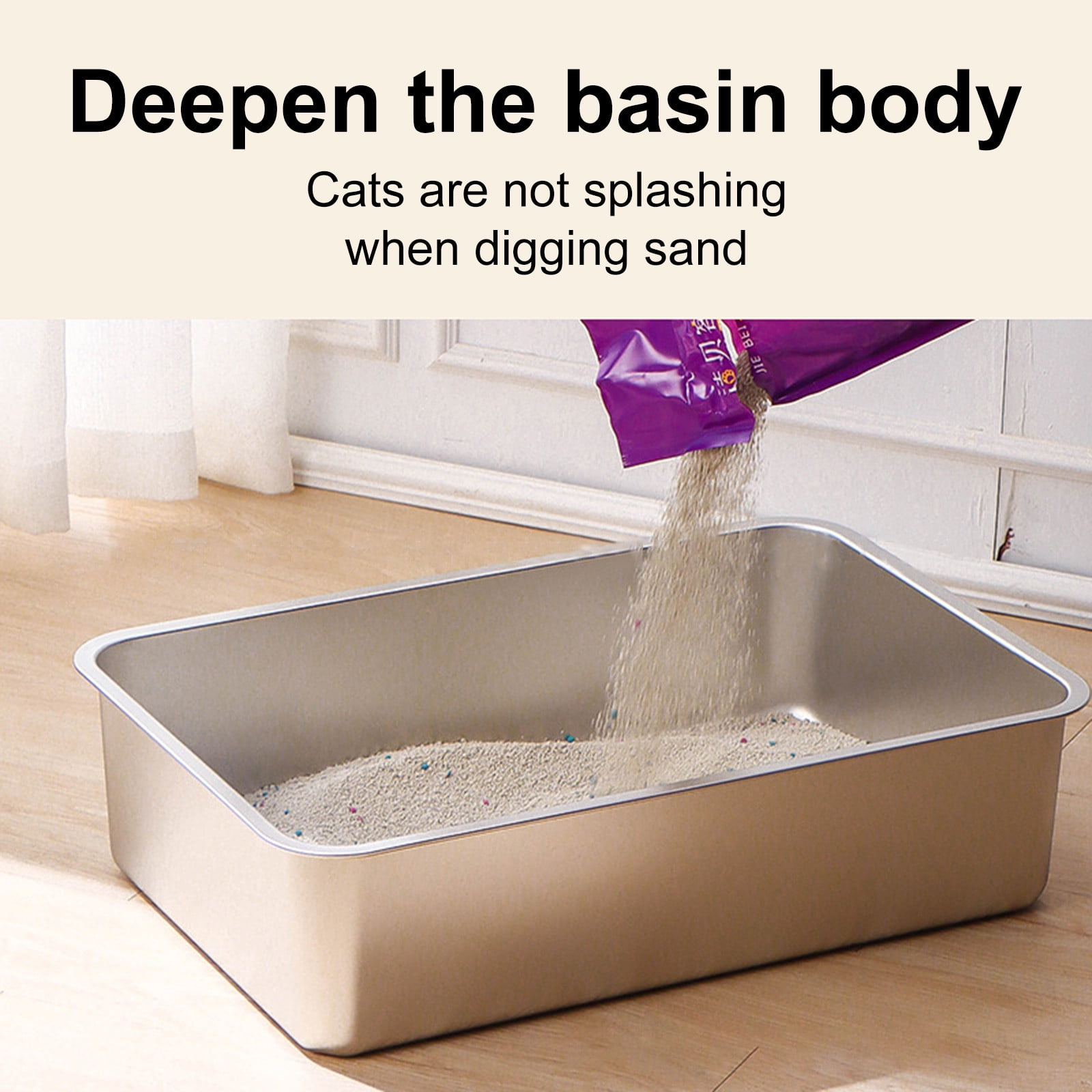 Stainless Steel Cat Litter Box, 17.7 X 13.8 X 3.9 inch Extra Thick Flat Bottom, Open top design with Low Entry, Ideal As A Kitty Litter Box and Small Cat Litter Box for