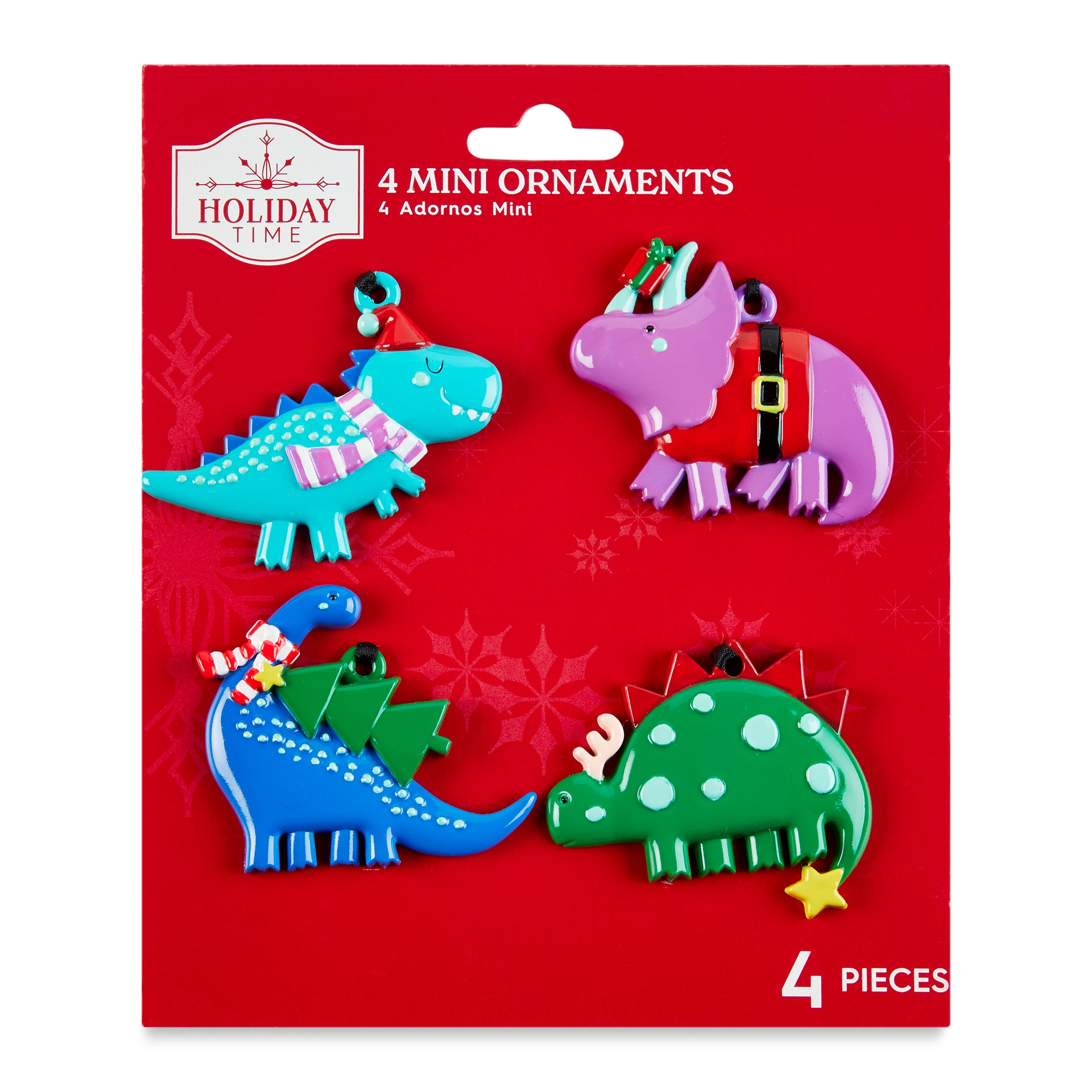 Holiday Time Christmas Tree Mini Ornaments, Dinosaurs, 4 Count