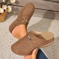 thumbnail image 6 of Comfortable Brown Flock Mules for Women - Backless Slip-on Shoes with Floral Cut-out & Metal Buckle, Casual All-Day Footwear for Home & Errands,Size 36, 6 of 9
