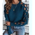 thumbnail image 6 of Women Cute Cold Shoulder Pullover Sweaters Knitted Cozy Fitted Long Sleeve Trendy Sweater Blue XL, 6 of 9