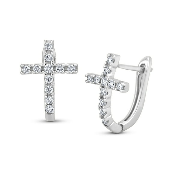 Diamaison 1/3 Cttw Natural White Diamond Cross Earrings for Adult in Sterling Silver