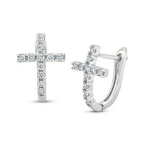 Diamaison 1/3 Cttw Natural White Diamond Cross Earrings for Adult in Sterling Silver