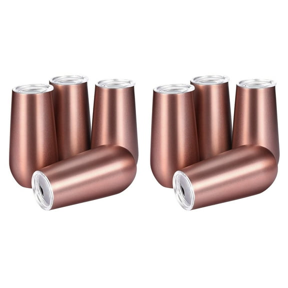 Stainless Insulated Wine Tumbler with Lid -Portable Egg Shape Cup Fashion Gift Cup-6 Oz ,Rose Gold (8 Pack)