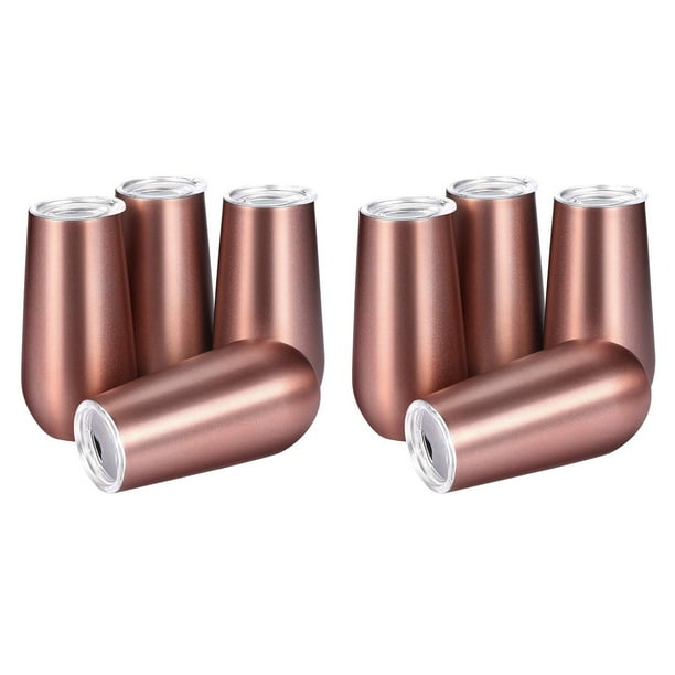 Vaso de Vino con Tapa de Acero Inoxidable - Copa Portátil con Forma de Huevo Copa de Regalo de Moda-6 Oz, Oro Rosa (Paquete de 8)