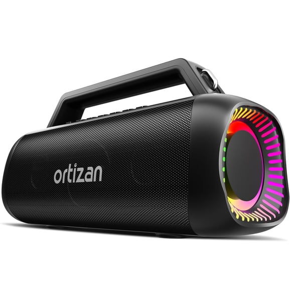 Ortizan Portable Bluetooth Speaker Loud, 80W Peak, Bass Up, 24H Playtime, IPX7 Waterproof, RGB Lights, Wireless Stereo Pairing, BT5.3, USB-C, Subwoofer Outdoor Speaker f