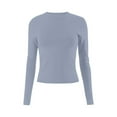 thumbnail image 6 of Womens Long Sleeve Shirts Loose Fitted Crew Neck T Shirts Classic Solid Color Fall Basic Work Tee Vacation Clothes Light Blue L, 6 of 7
