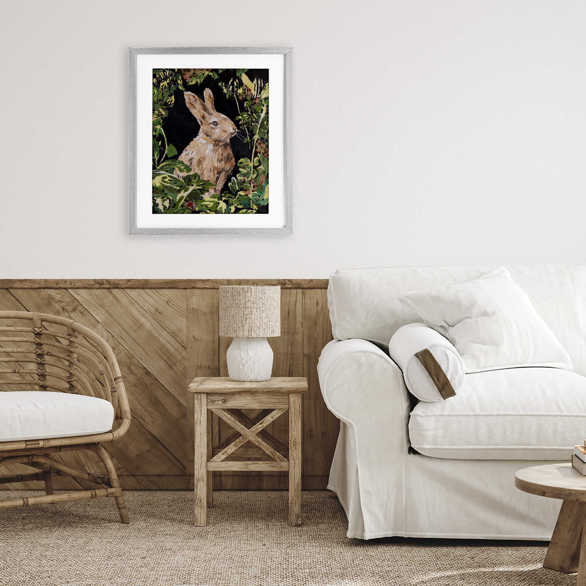 Stupell Industries Wreathed Botanicals Rabbit Gray Framed Print Under Glass, design by Melissa Wang