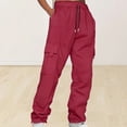 thumbnail image 7 of Women's Plus Size Cargo Pants, Drawstring Elastic Waist Loose Fit Workout Trousers, Multi-Pocket Utility Athletic Pants for Daily Casual Wear and Street Style Wine XXXXXL, 7 of 7