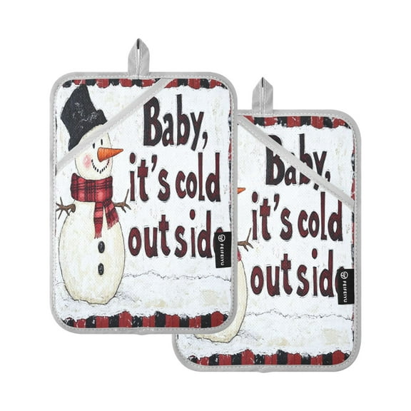 BZSMCE Pot Holder Oven Mitts Cooking baking Snowman with The Words Creative Pattern Size:7x9.8in