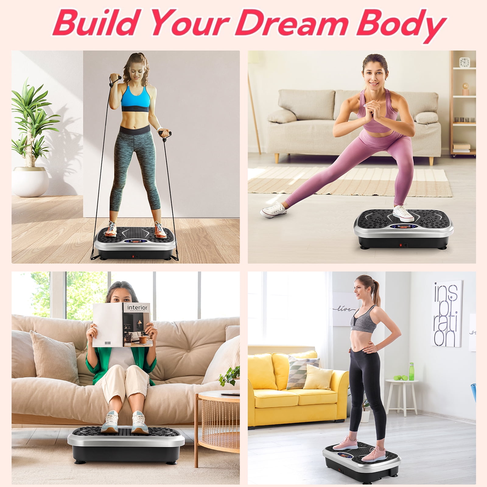 Arlopu Vibration Plate, Whole Body Workout Vibration Fitness Platform with 2 Resistance Bands