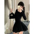 thumbnail image 3 of Minivestido de fiesta de invierno Hepburn para mujer, minivestido negro ajustado de retazos, vestido vintage para mujer, vestido elegante de una pieza a la moda coreana 2023, 3 of 4