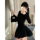 thumbnail image 3 of Minivestido de fiesta de invierno Hepburn para mujer, minivestido negro ajustado de retazos, vestido vintage para mujer, vestido elegante de una pieza a la moda coreana 2023, 3 of 4