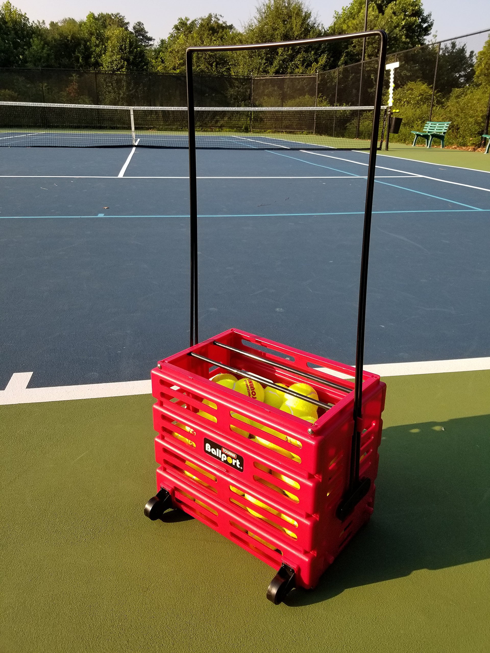 Tennis Ball Pick Up Hopper With Wheels Red Large Capacity Holds 80 Balls 
