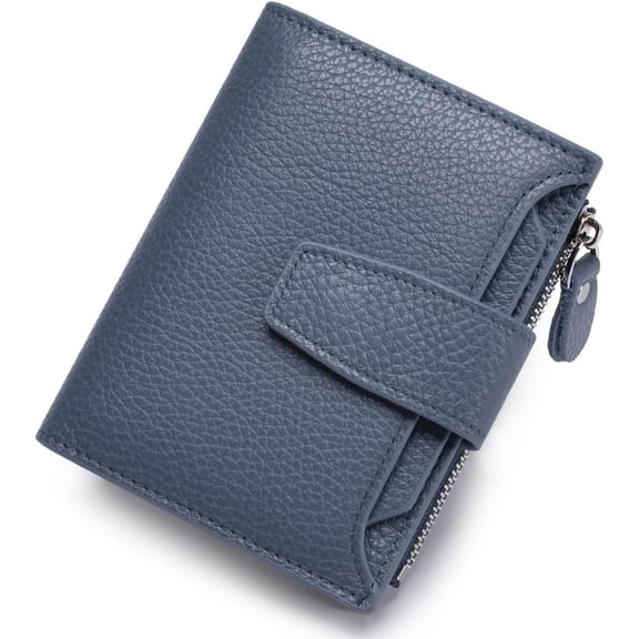 SCHLATUM Genuine Leather Rfid Blocking Wallet for Women, Bifold Purse with Removable Card Slot, 14 Card Slots, Zipper Coin Pocket, Navy Blue