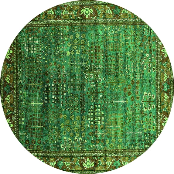 Ahgly Company Indoor Round Oriental Green Traditional Area Rugs, 6' Round
