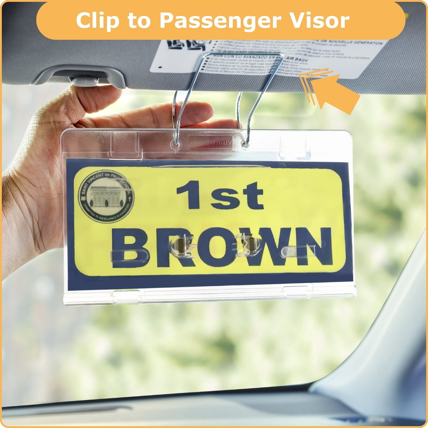 JL Safety® Elementary & Daycare Student Pick-Up Permit Cover & Holder – Visortag® VTSH140. Easily display and swing away your permit. Visor-mounted, patented, Made in USA.