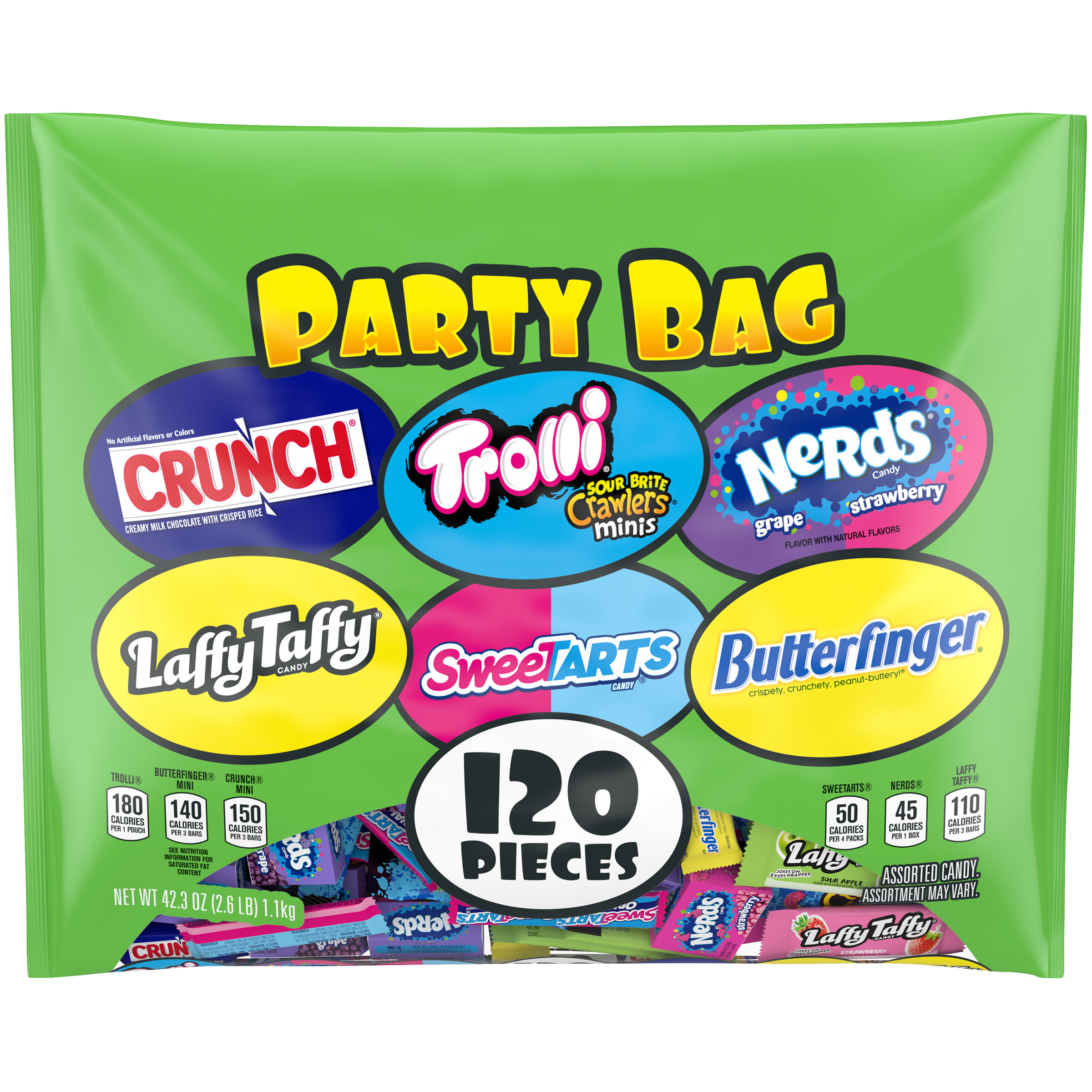Assorted Party Bag Crunch, Laffy Taffy, Trolli, SweeTARTS, Nerds   Butterfinger Candy Variety Bag, 120 Ct - Walmart.com