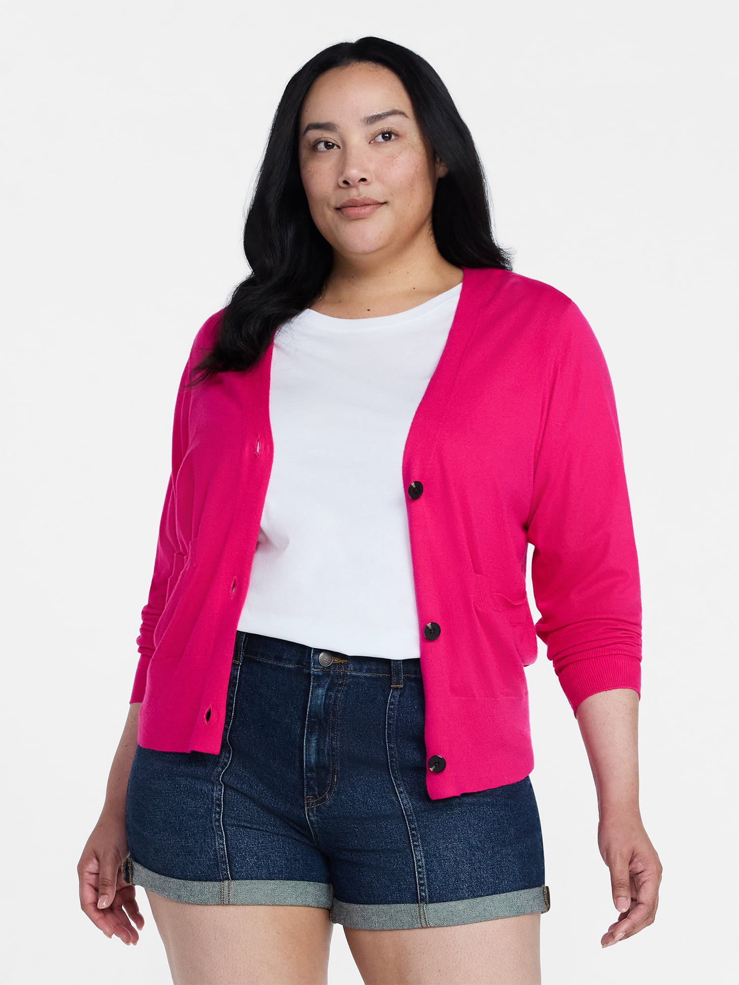 Time and Tru Women's V-Neck Cardigan Sweater, Lightweight, Sizes XS-XXXL