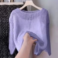 thumbnail image 3 of vigerkar Crochet Crop Top Long Sleeve Mesh Fishnet Summer Cover Ups | See Through, Swim Coverups Shirt,Beach,Vacation (Purple, XS), 3 of 3