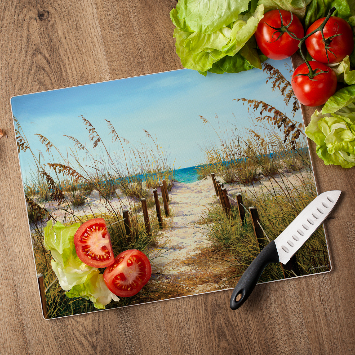 CounterArt "Ocean Path" 3mm Heat Tolerant Glass Cutting Board 15" by 12"