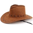 thumbnail image 1 of Sombrero de vaquero, sombrero de vaquero de gamuza, sombrero de vaquero de ala ancha de fieltro occidental para hombres y mujeres, marrón, 1 of 4
