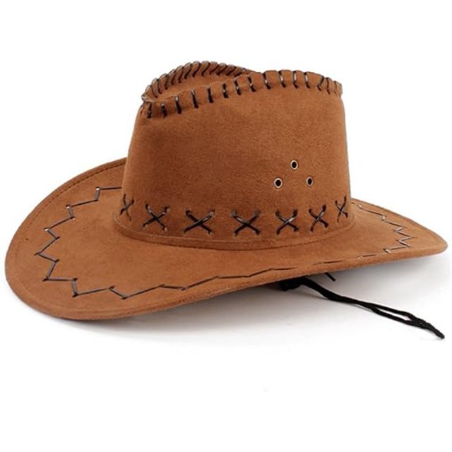 Sombrero de vaquero, sombrero de vaquero de gamuza, sombrero de vaquero de ala ancha de fieltro occidental para hombres y mujeres, marrón