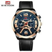 VAVA VOOM Pilot Calendar Quartz Men Wristwatch Chronograph Fashion Casual Watch Brand Aircraft Sports Military Army Brown Leather Watches