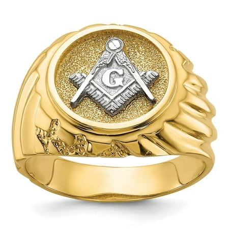 Auriga Fine Jewelry 10K Two-tone Gold Men s Polished and Textured Masonic Ring Size- 10.5