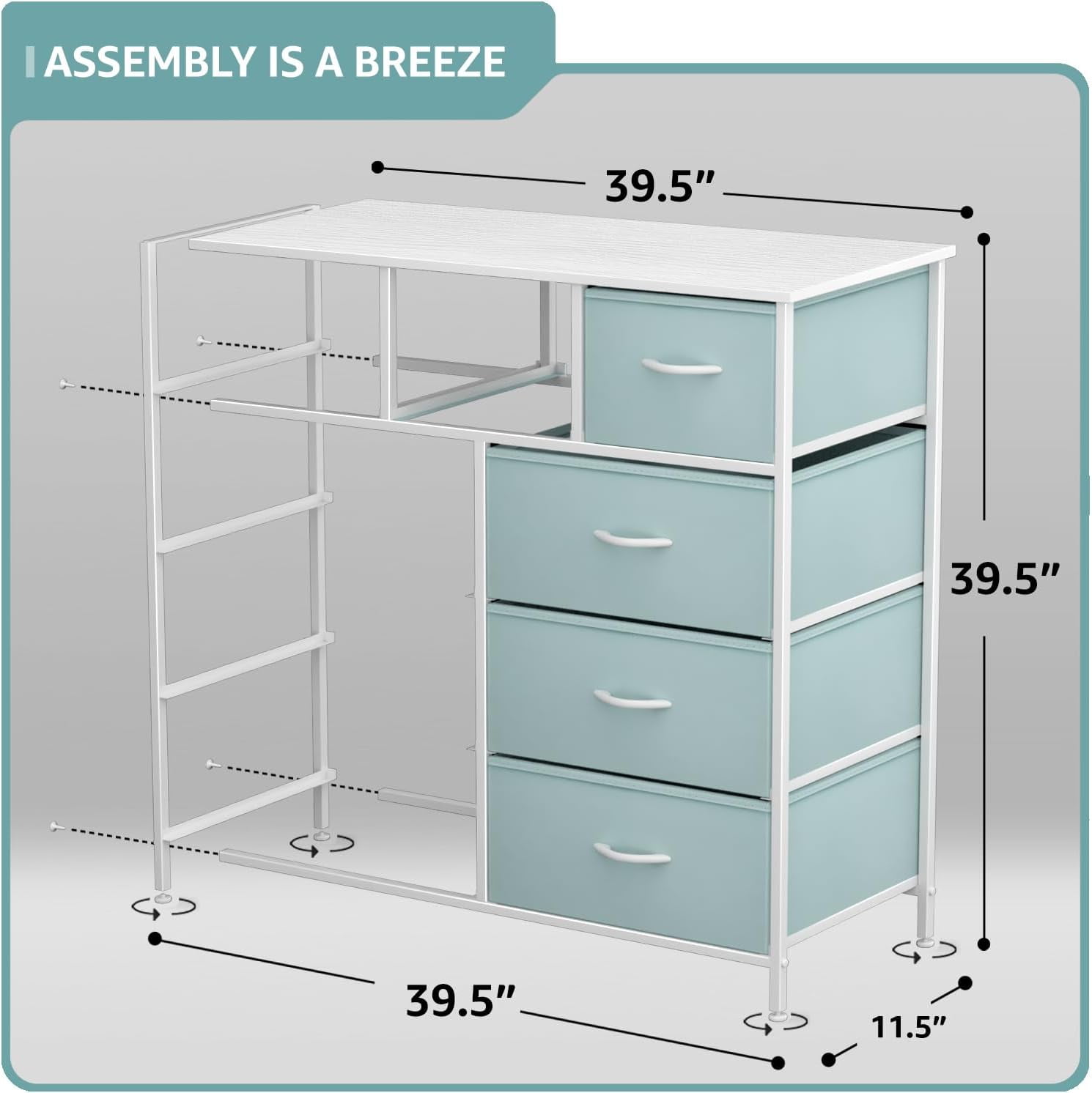 Sorbus 9-Drawer Dresser Nightstand End Table, Steel Frame, Wood Top, Aqua