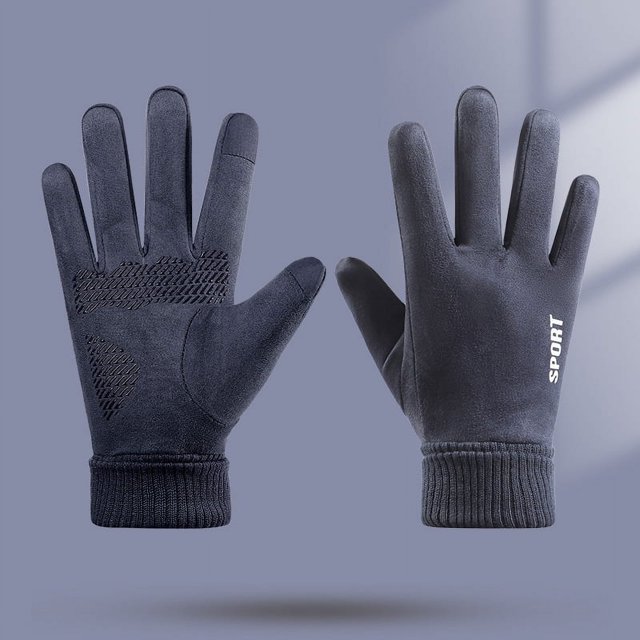 Guantes de gamuza para hombre, otoño e invierno, resistentes al viento, a prueba de frío, finos, cálidos, con pantalla táctil, forro polar grueso para montar en motocicleta