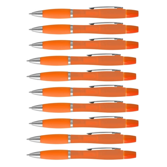 10 Two in one Highlighter Pens Pack - Ballpoint, Silver Accents - Orange