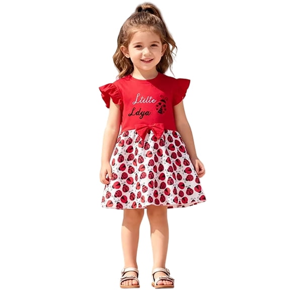 Toddler Girls Party Dresses Short Sleeve With Floral Print for Kids Holiday Dress Size 3T