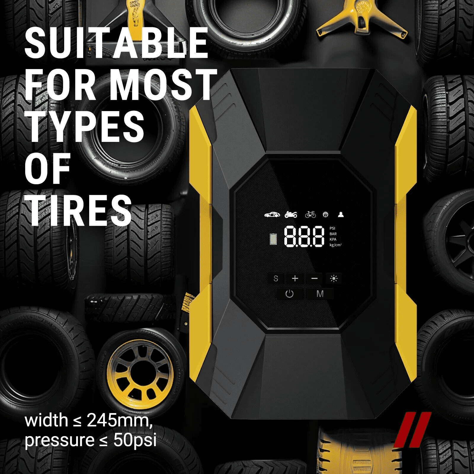 Car Tire Inflator Portable Air Compressor Cordless Rechargeable Powerful Pump