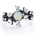 thumbnail image 1 of JeenMata Anillo de Compromiso con Ópalo de Fuego Mexicano de 0,75 ct y Moissanita, Engaste de Tensión Estilo Catedral, Chapado en Oro Negro de 18 K sobre Plata, 1 of 6