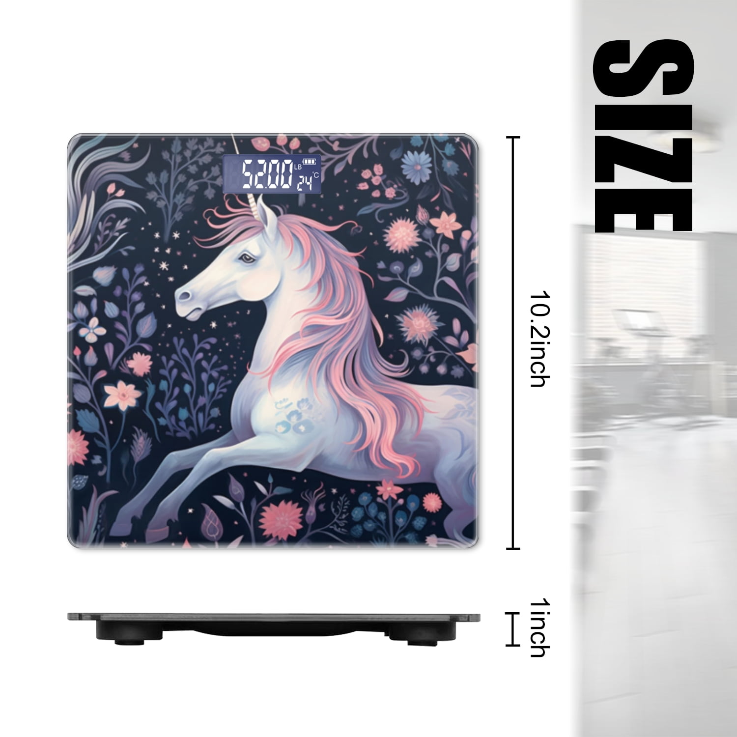 High Precision Body Weight Scale Smart Bathroom Scales with Large LCD Display(400lbs),Decorative for Bedroom-Unicorn In Magical Forest With Pink And Blue