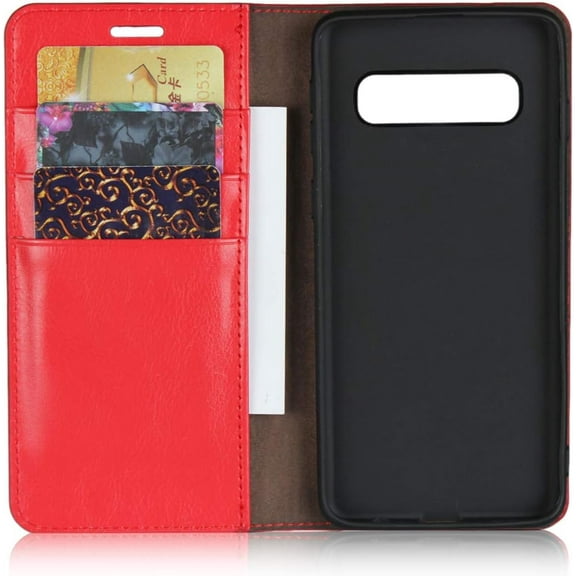 Samsung Galaxy S10 Wallet Case,  Premium Leather Folio Flip Case Cover Book Design with Kickstand Feature with Card Slots/Cash Compartment for Samsung Galaxy S10 - Red
