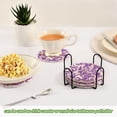 thumbnail image 6 of Haosy Set of 6 Drink Woven Coaster with Holder Heat Resistant Non-Slip Bar Coasters 4 Inches Purple White Flow, 6 of 7