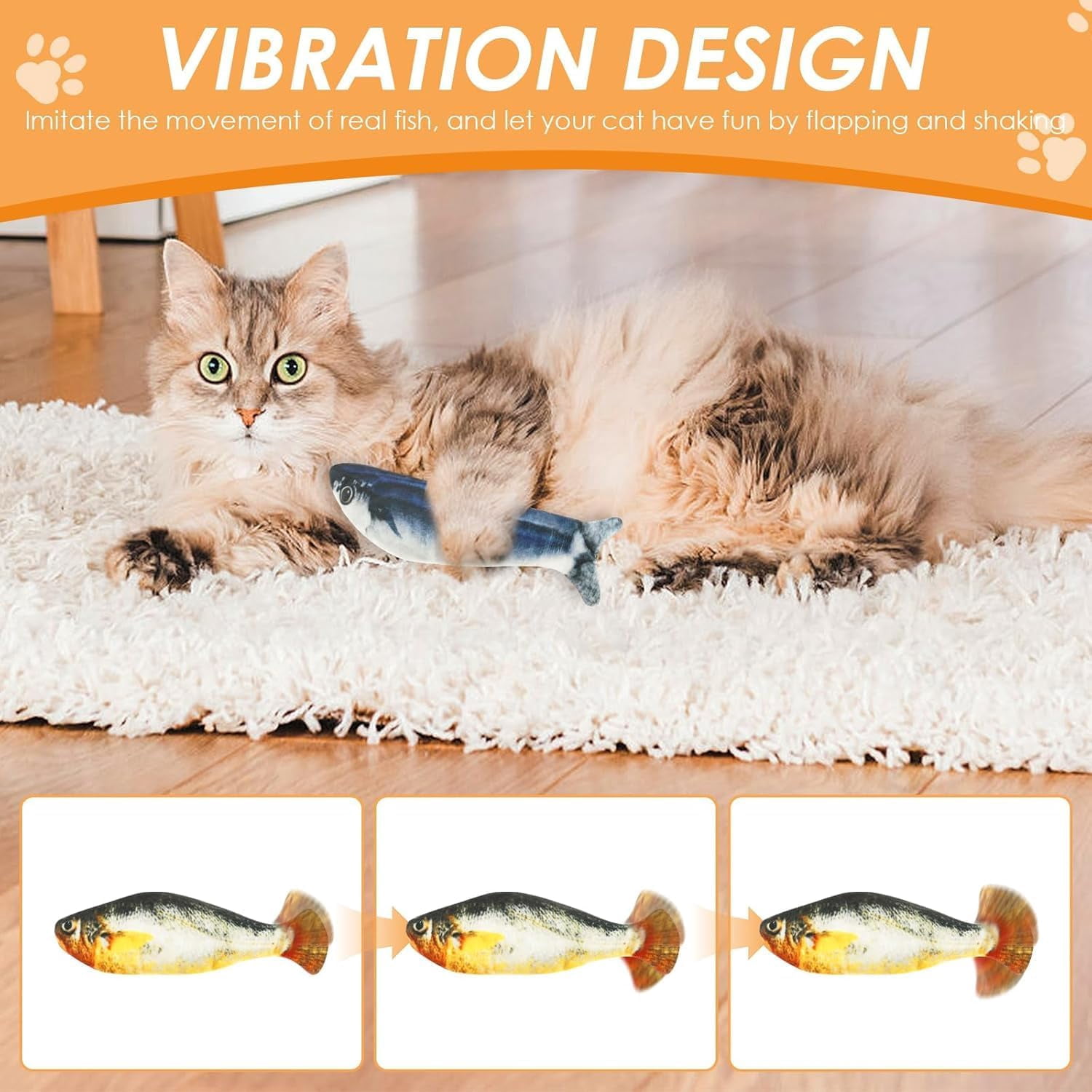 2026 New Flopping Fish Cat Toy Rechargeable, Small Floppy Fish Cattoy, Realistic Flopping Fishs Catnip Cat Toys, Interactive Chew & Kicker Toys, Pet Chew Toy for All Breeds (3Pcs)