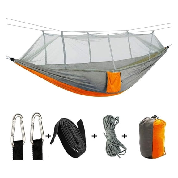 Portable Camping Hammock with Mosquito Net - 5 Colors (Orange/Gray)
