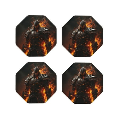 

Leather Coasters with Heat-resistant for Drinks Cool Flame Warrior -标题2 Octagon